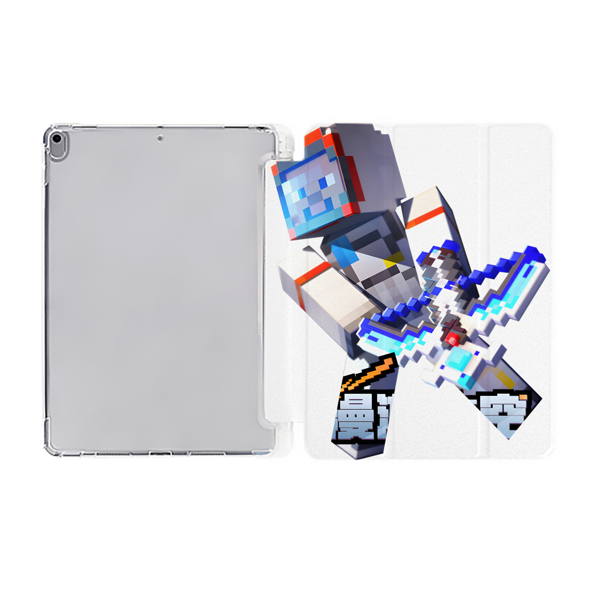 （画像用） マインクラフト ブロックの世界 Minecraft MC Block world IPad ケース ペン収納付き 三つ折りスタンド PUレザー×シリコン 対応機種9.5/10.5/10.9インチ